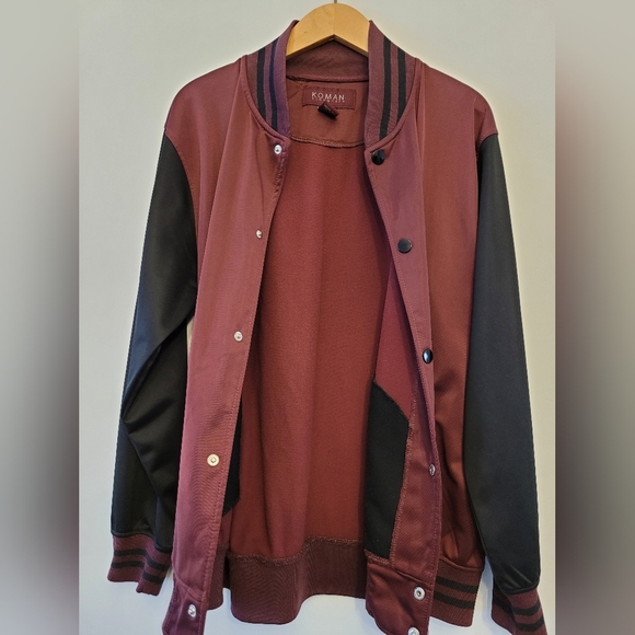 Varsity Lightweight Jacket - Maroon w/ Black Sleeves (Large) - Picture 3 of 5